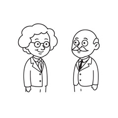 Old people black and white illustration vector image simple minimalist artwork design template