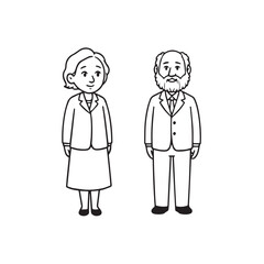 Old people black and white illustration vector image simple minimalist artwork design template