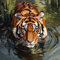 Naklejka premium Tiger emerging from water, detailed portrait