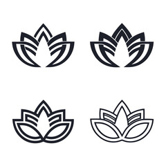 Four stylized black lotus flower logos on white background symbol icon