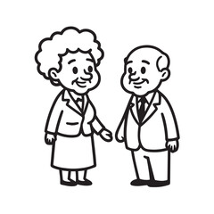 Old people black and white illustration vector image simple minimalist artwork design template