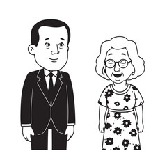 Old people black and white illustration vector image simple minimalist artwork design template