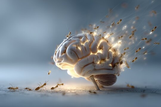 Glowing Brain With Golden Particles Exploding
