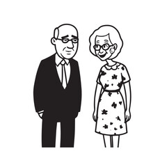 Old people black and white illustration vector image simple minimalist artwork design template