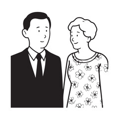 Old people black and white illustration vector image simple minimalist artwork design template