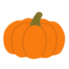 An illustration of a simple, flat style orange pumpkin with a green stem. Perfect for autumn, fall, harvest, and Thanksgiving themes.
