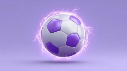 Naklejka premium Electric Soccer Ball with Purple Accents on a Soft Purple Background for Sports and Fitness Concepts