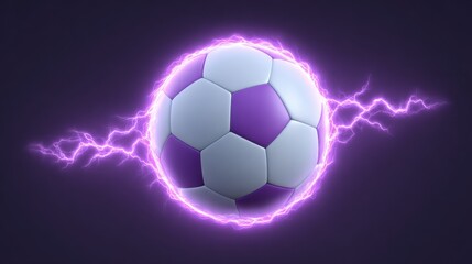Naklejka premium Dynamic Soccer Ball Surrounded by Electric Energy and Bright Lightning Effects in a Dark Background