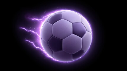Fototapeta premium Electrifying Purple Soccer Ball with Motion Effects in Dark Background for Dynamic Sports Illustrations and Creative Designs