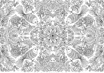 Fototapeta premium Symmetrical Bird and Floral Pattern