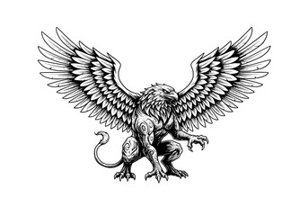 Fototapeta premium Black and White Griffin Illustration
