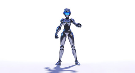 Fototapeta premium Futuristic Humanoid Robot: Metallic Female Figure in Motion