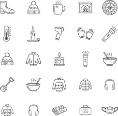 Fototapeta premium Winter Preparation and Cold Weather Safety Icon Set 