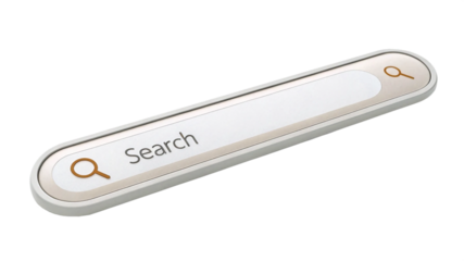 Minimalist 3D Search Bar with Magnifying Glass, Transparent or White Background