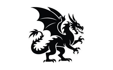 Black silhouette of a fierce dragon with outstretched wings