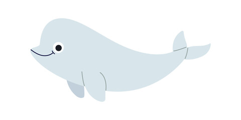 Cute kawaii beluga whale illustration with cheerful smile isolated on white background for children designs marine themes and educational projects