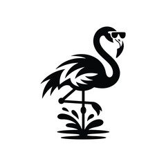 Stylized black silhouette of a flamingo wearing sunglasses