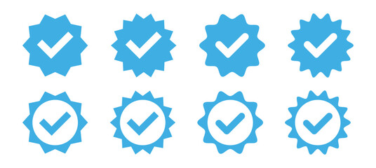 Set of Verified checkmark badge. Vector Blue Verified Badge. Verified badge profile set. Approval done element collection. 