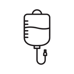 IV drip bag line icon. Vector graphic of intravenous infusion for hospital treatment, therapy, and blood donation.
