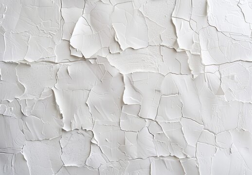 Close-up of a textured white surface with a cracked, aged appearance, resembling dried paint or plaster. The cracks form irregular polygons across the surface