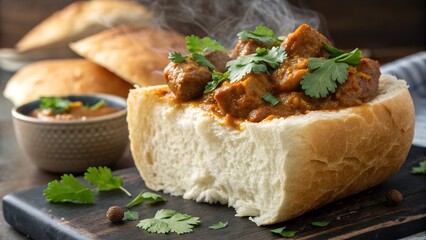 Delicious bunny chow with flavorful curry served in fresh bread, a traditional South African delight perfect for any food lover
