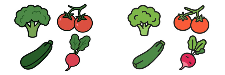 Vibrant collection of fresh, healthy garden vegetables featuring broccoli, tomatoes, zucchini, and radishes, ideal for nutritious meals