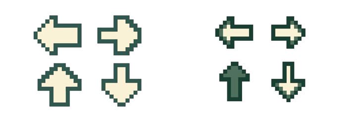 Retro pixel art arrows for navigation and user interface design elements in a classic video game style