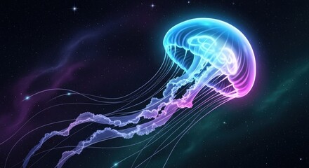 Glowing jellyfish in a nebula