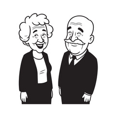 Old people black and white illustration vector image simple minimalist artwork design template
