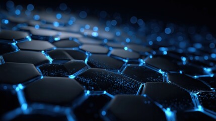 Futuristic hexagonal nano-material texture glowing in blue light