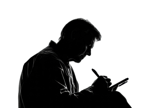 Sketching ideas artist silhouette creative space side view PNG, cut out, isolated on transparent background