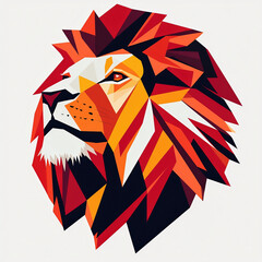 Geometric polygonal artwork of a lion head with vibrant colors and bold lines