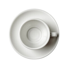Elegant white cup and saucer minimalist kitchen top view PNG, cut out, isolated on transparent background