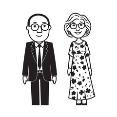 Old people black and white illustration vector image simple minimalist artwork design template
