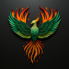 green phoenix on jet black background