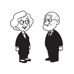 Old people black and white illustration vector image simple minimalist artwork design template
