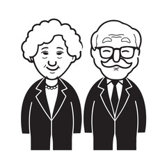 Old people black and white illustration vector image simple minimalist artwork design template
