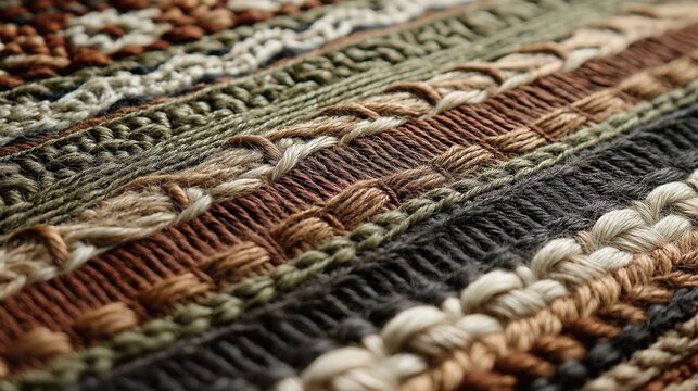 Ancient tribal textile weaving, handwoven patterns, earthy tones - Powered by Adobe