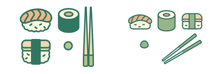 Delicious assortment of traditional Japanese sushi nigiri, maki rolls, and gunkan with chopsticks and wasabi © icon_art