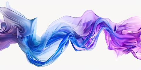 Abstract image of flowing, translucent fabric in shades of blue and purple against a white background, creating a sense of movement and fluidity