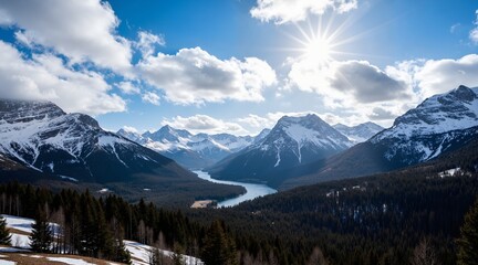 winter landscape with mountains and clouds