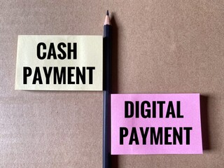 A conceptual image showing a pencil dividing two sticky notes, with Cash Payment on the left and...