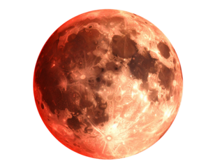 Realistic Red Full Moon with Crater Details, Night Sky Glow, Isolated PNG