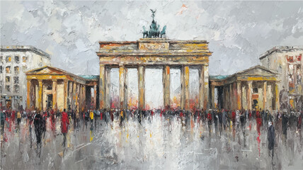 Vector illustration of the Brandenburg Gate, oil painting, impasto technique