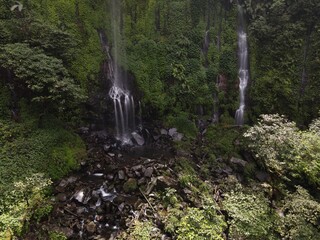 Aerial View of Hidden Mertelu Waterfalls (Central Java, Indonesia)