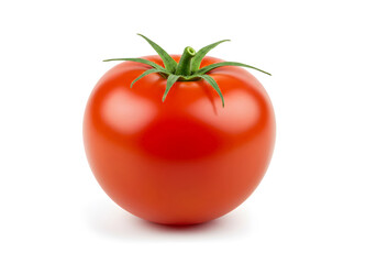 Fresh, ripe red tomato on a clean white background, suitable for product display