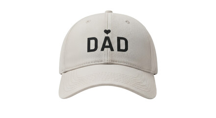 Isolated khaki baseball cap with dad heart design, a stylish accessory for fathers and gifting