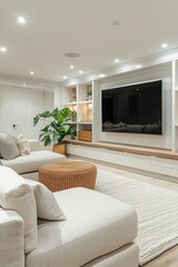 Modern Renovated Basement Entertainment Room with TV