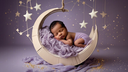 newborn baby sleep in cradle crescent shaped