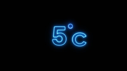 5° Celsius  illustration. Neon Thermometer number.